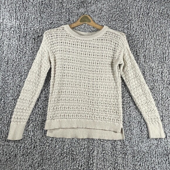 Ann Taylor Loft Loose Knit Sweater Long Sleeve Crew Neck Cream Women's Size XS - Picture 1 of 6